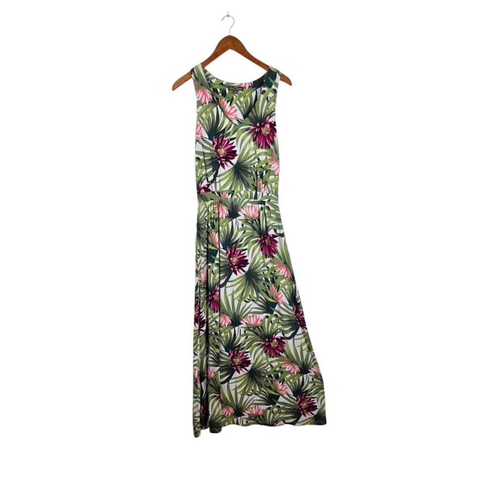 Tommy Bahama Maxi Dress Womens S Green Pink Floral Tropical Sleeveless Jersey